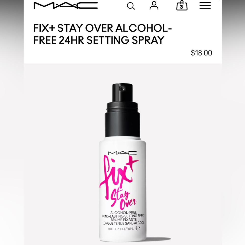 🧖🏾‍♀️ FIX+ STAY OVER ALCOHOL-FREE 24HR SETTING SPRAY. RETAIL $18.